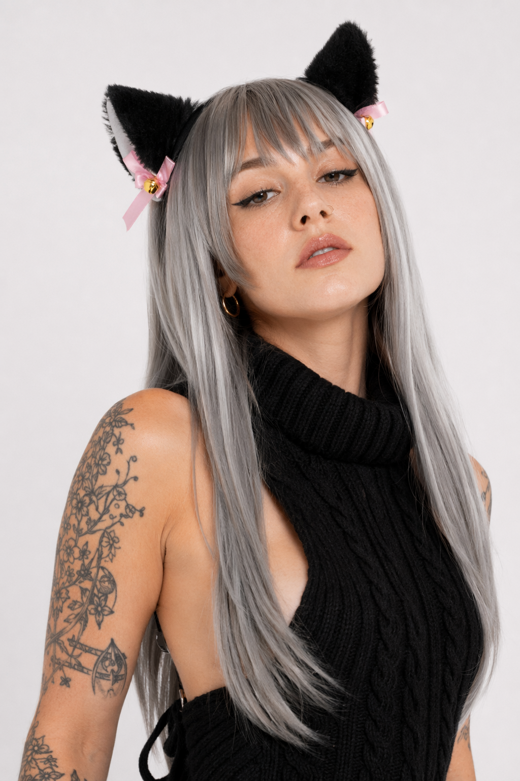 Kawaii Virgin Killer Backless Sweater in Chunky Cable Knit Black