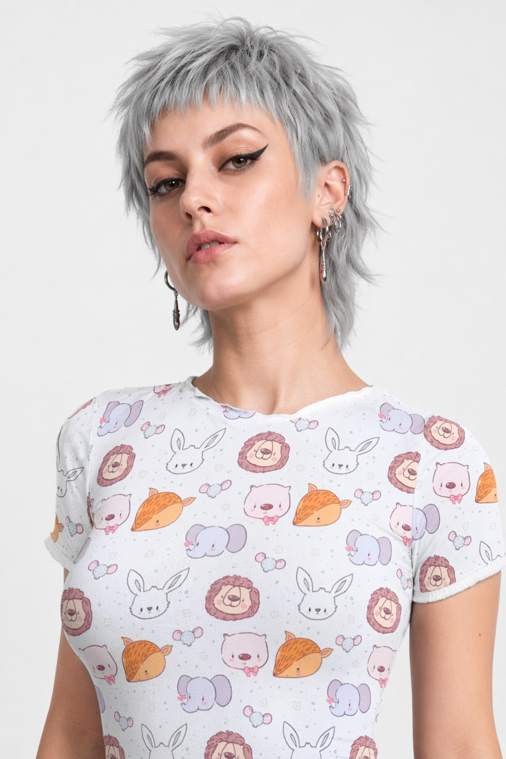 Grey Unisex Adult Onesie with Adorable Animal Print Design L