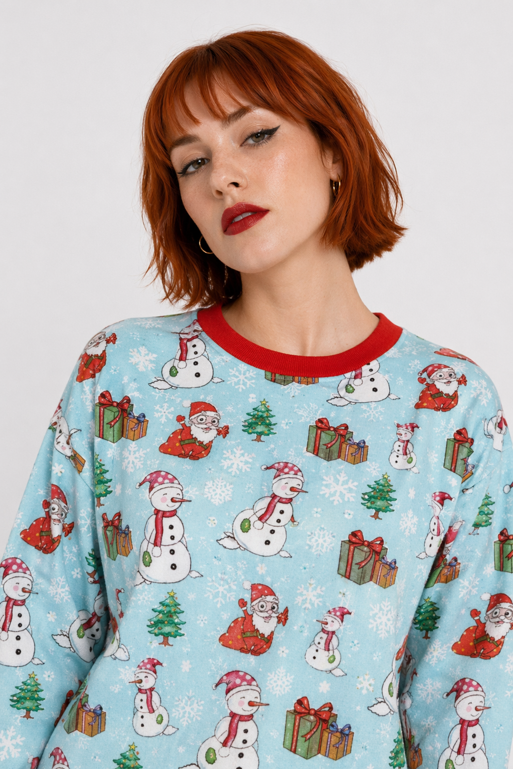 Cozy Christmas Crewneck Sweaters for Holiday Cheer Light Blue