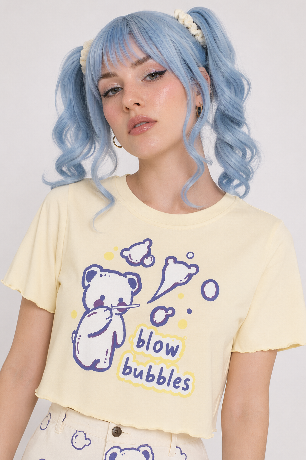 Pastel Blue Bear Tee for Kawaii Fashion Lovers Yellow