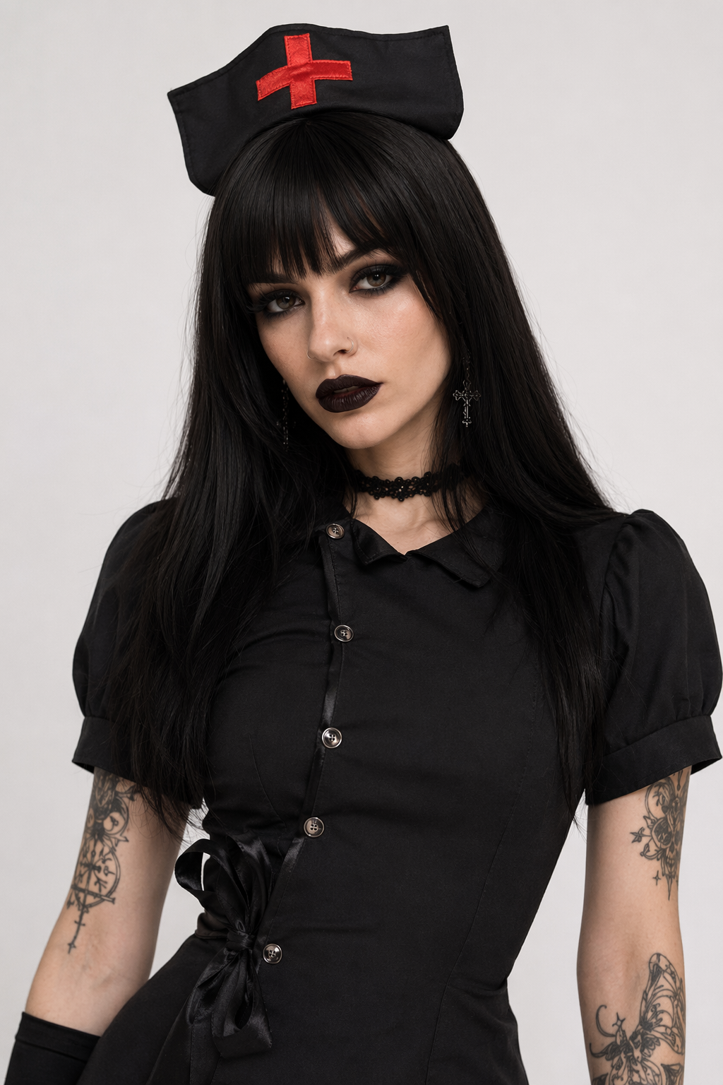 Seductive Black Nurse Military Cosplay Costume Black
