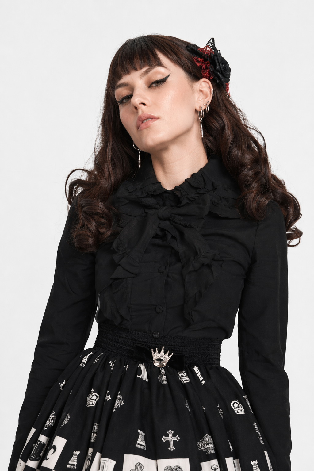 Monochrome Checkerboard Lolita Skirt Inspired by Blackjack and Chess XL
