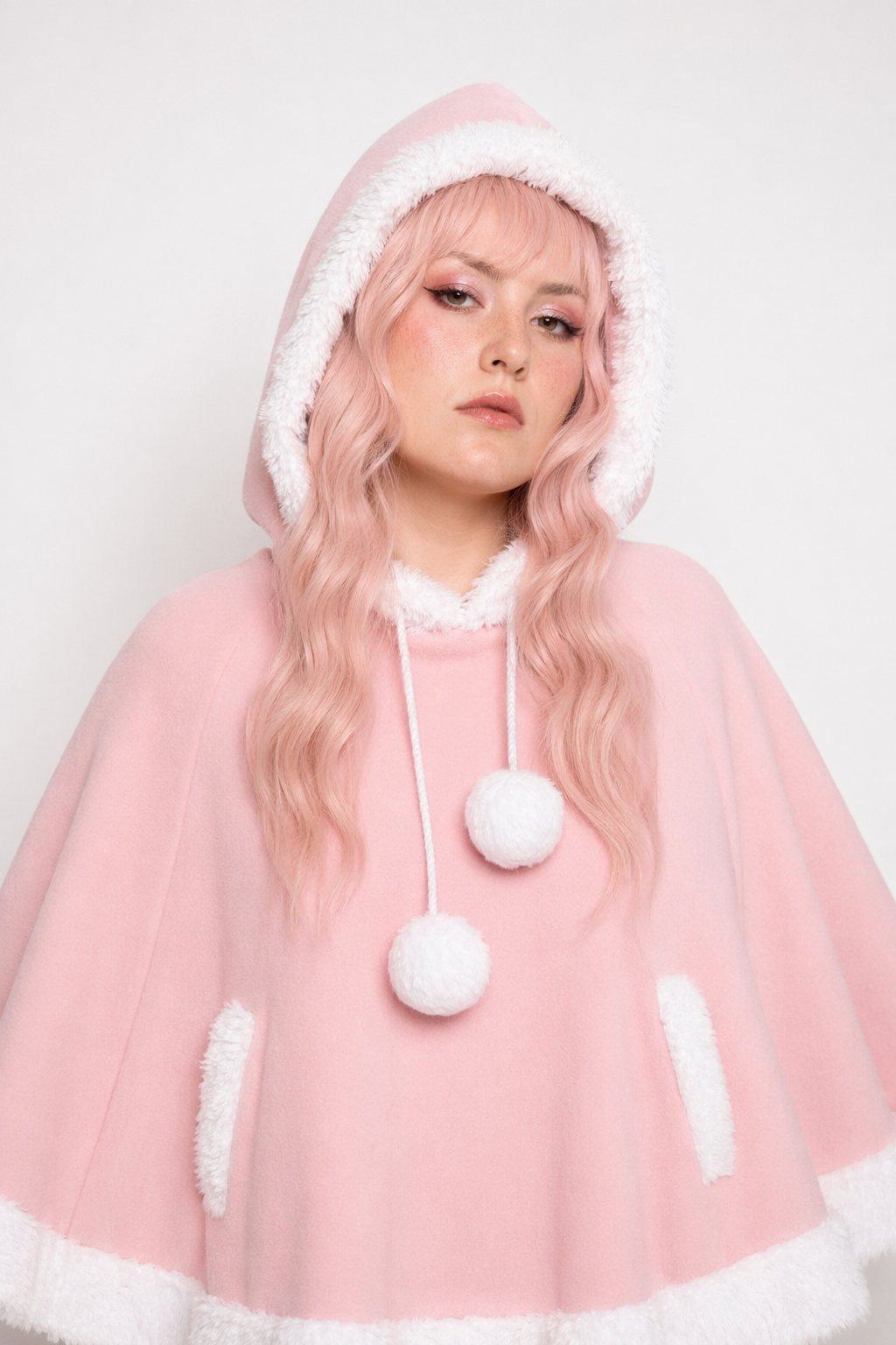 Cozy Kawaii Poncho in Assorted Colors for Daily Snuggles Light Pink