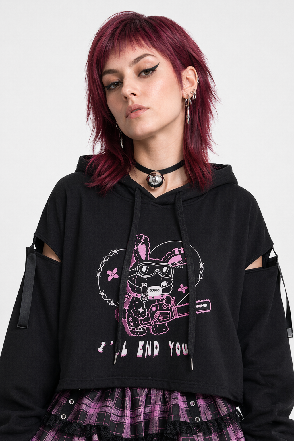 Pastel Goth I'll End You Chainsaw Bunny Hoodie for Year-Round Wear S