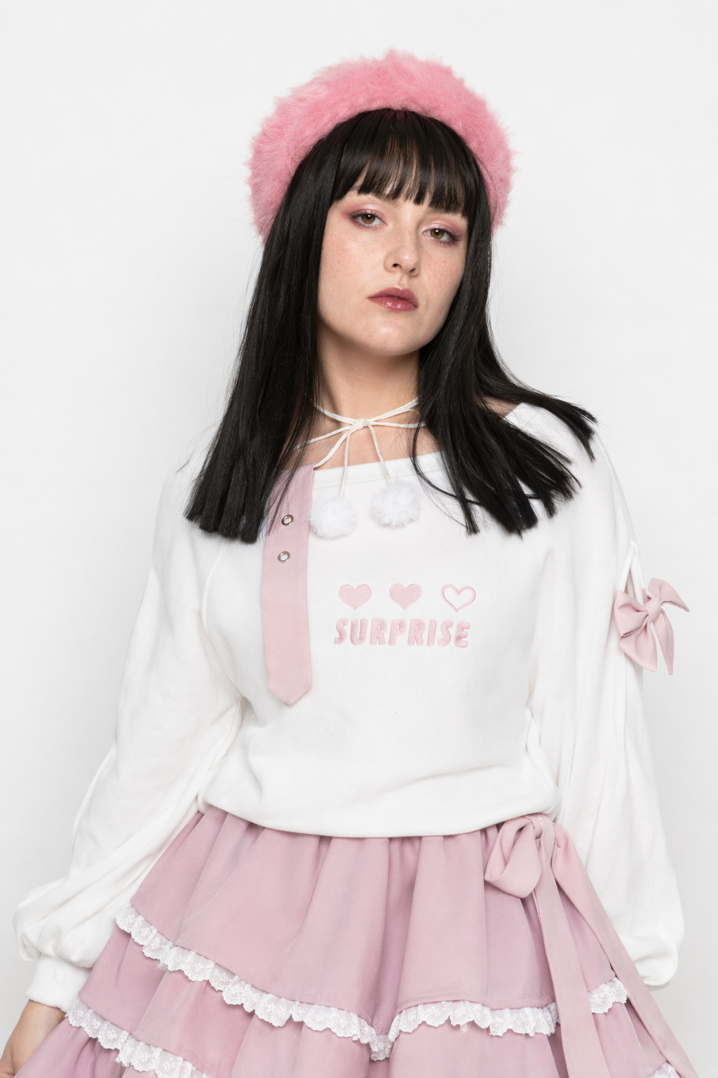 Pastel Goth Surprise Outfit with Heart Top and Layered Skirt Pink Skirt