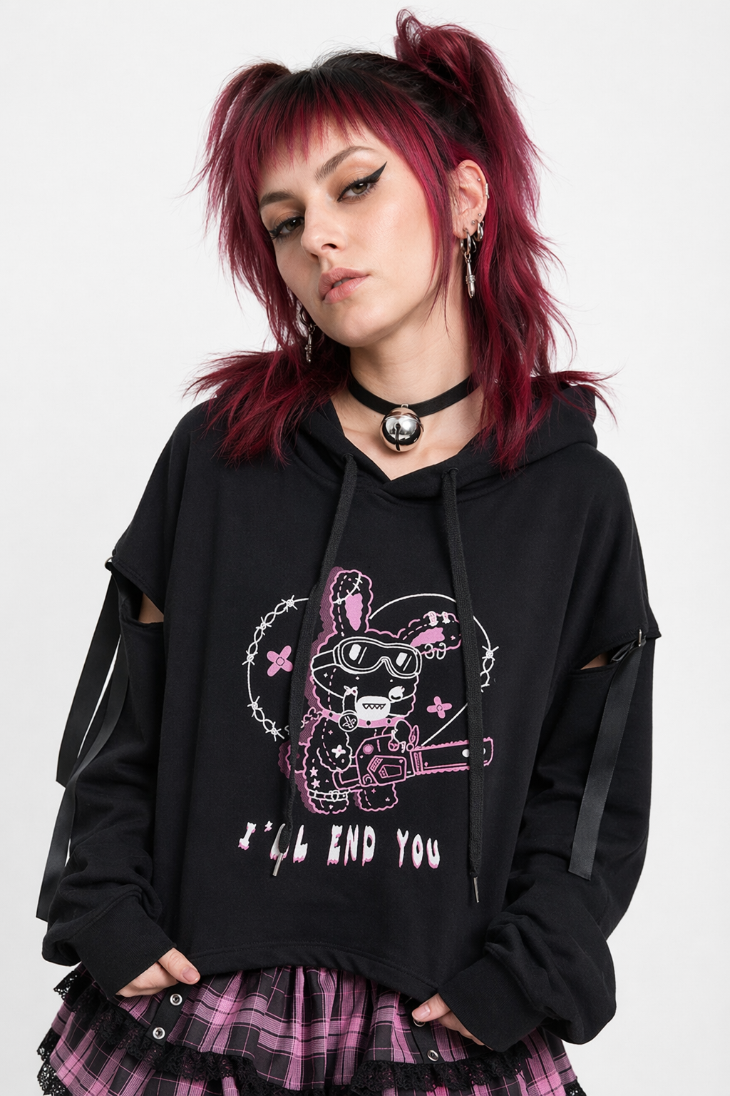 Pastel Goth I'll End You Chainsaw Bunny Hoodie for Year-Round Wear M