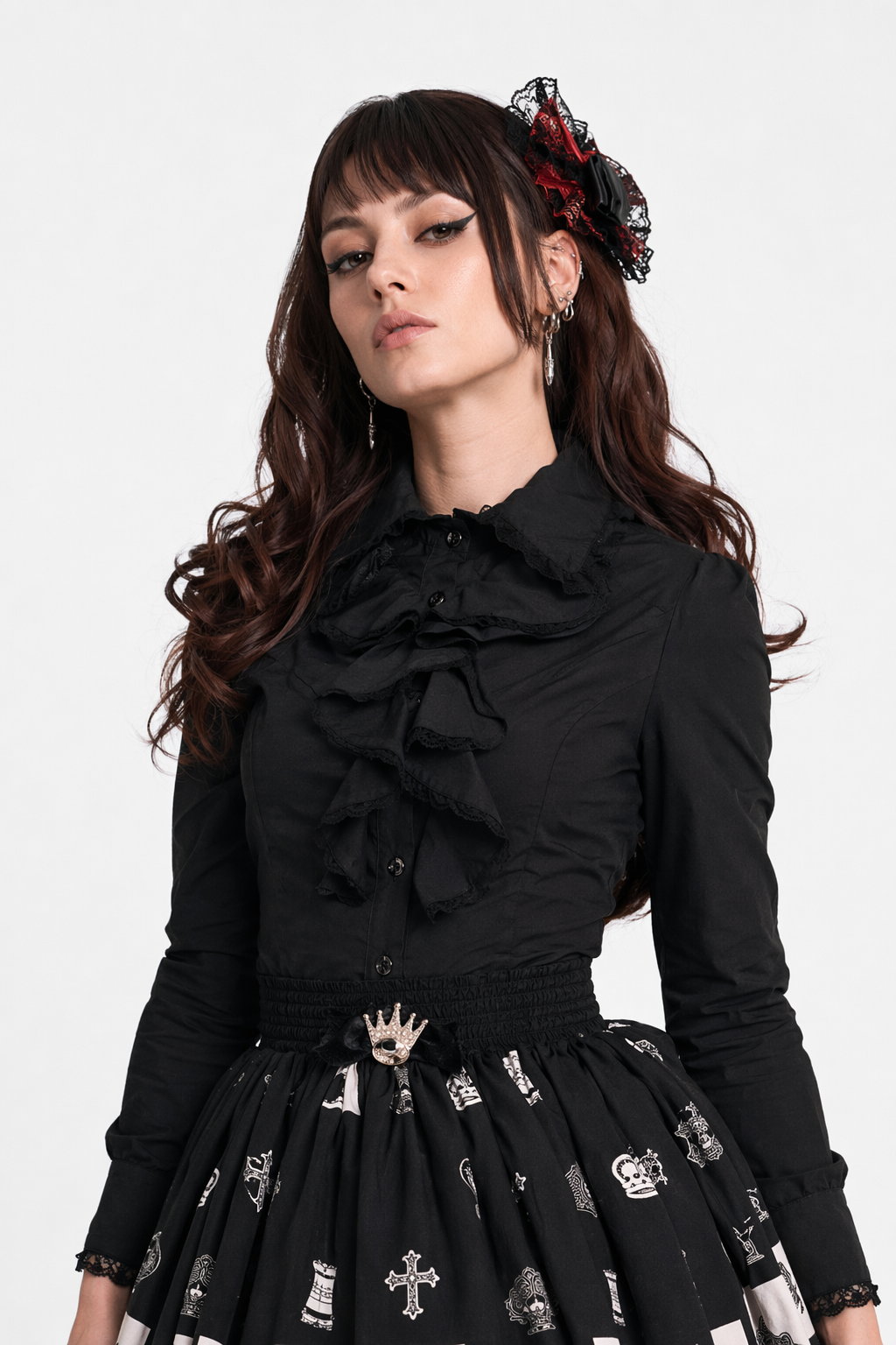 Monochrome Checkerboard Lolita Skirt Inspired by Blackjack and Chess M