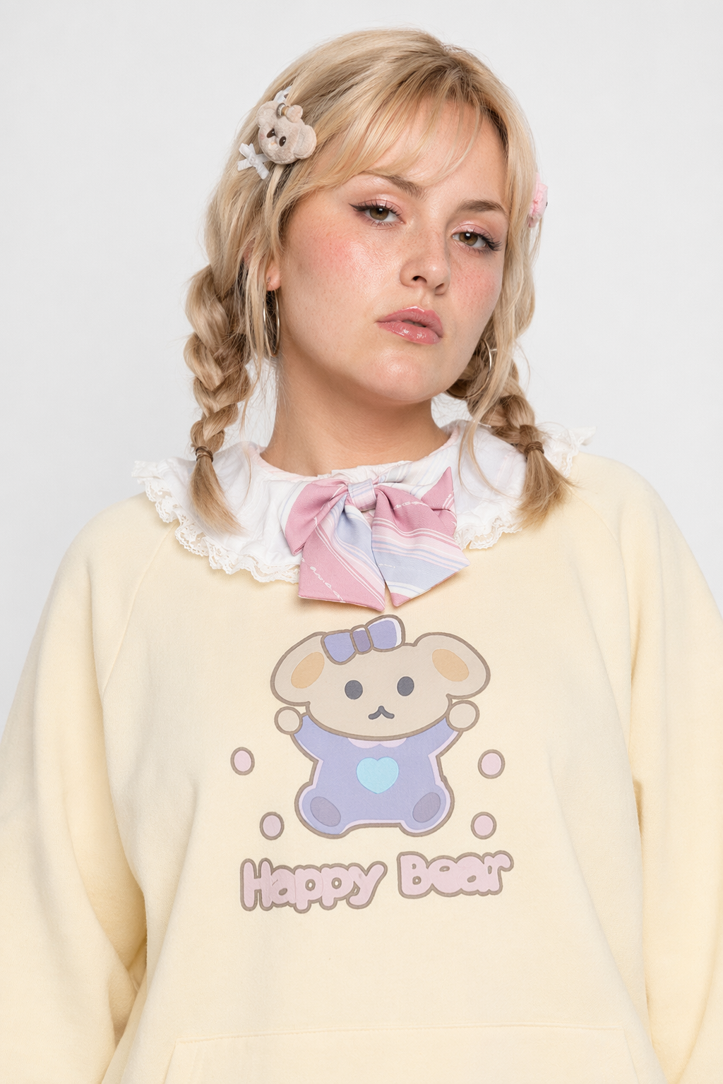 Pastel Yellow Bear Hoodie with Cozy Pouch and Cute Details L