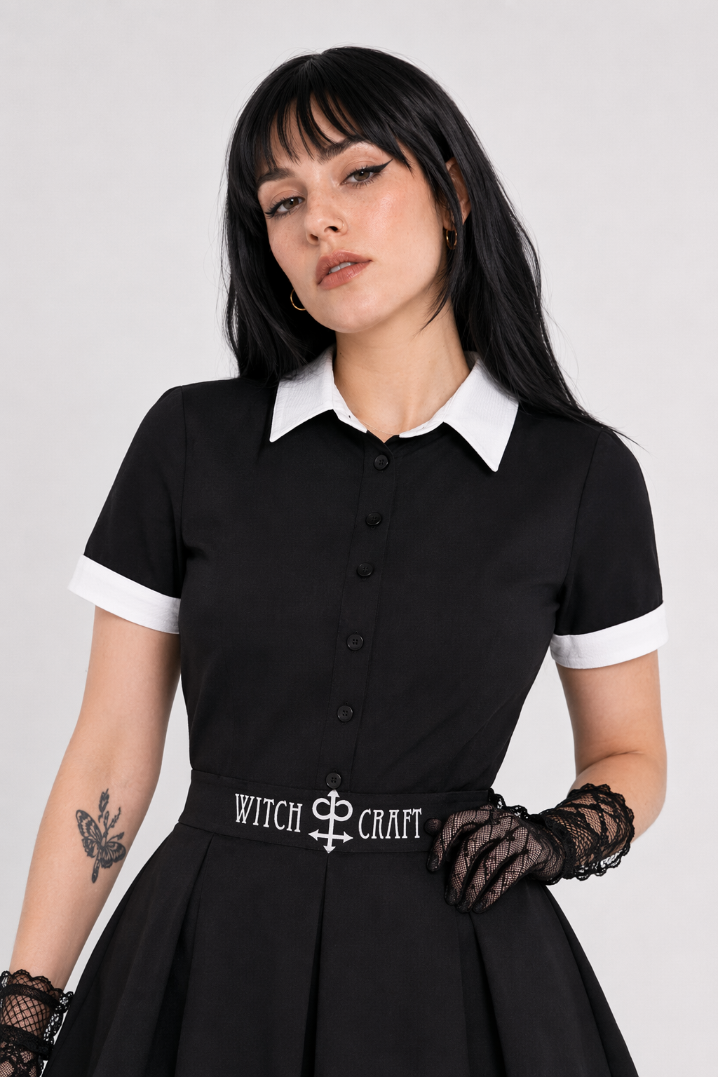 Gothic Witch Craft Pleated Skirt with Pentagram and Moon Design 5XL