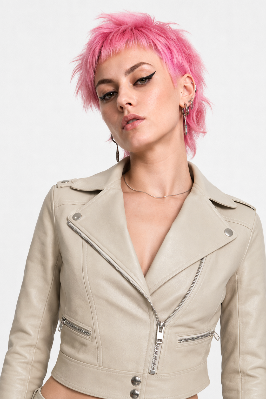 Vegan Leather Moto Jacket for Cosparty in Multiple Colors Beige