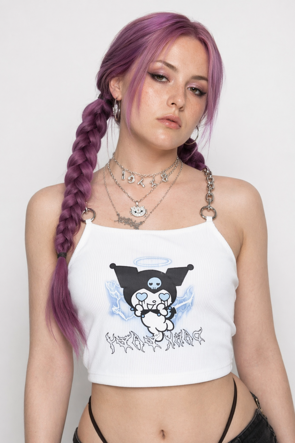 Baby Kuromi Crop Top with Chain Straps for Edgy Little Ones L