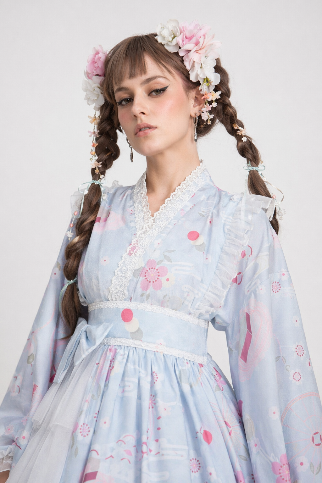 Pastel Kimono Lolita Dress for Kawaii Princesses Blue