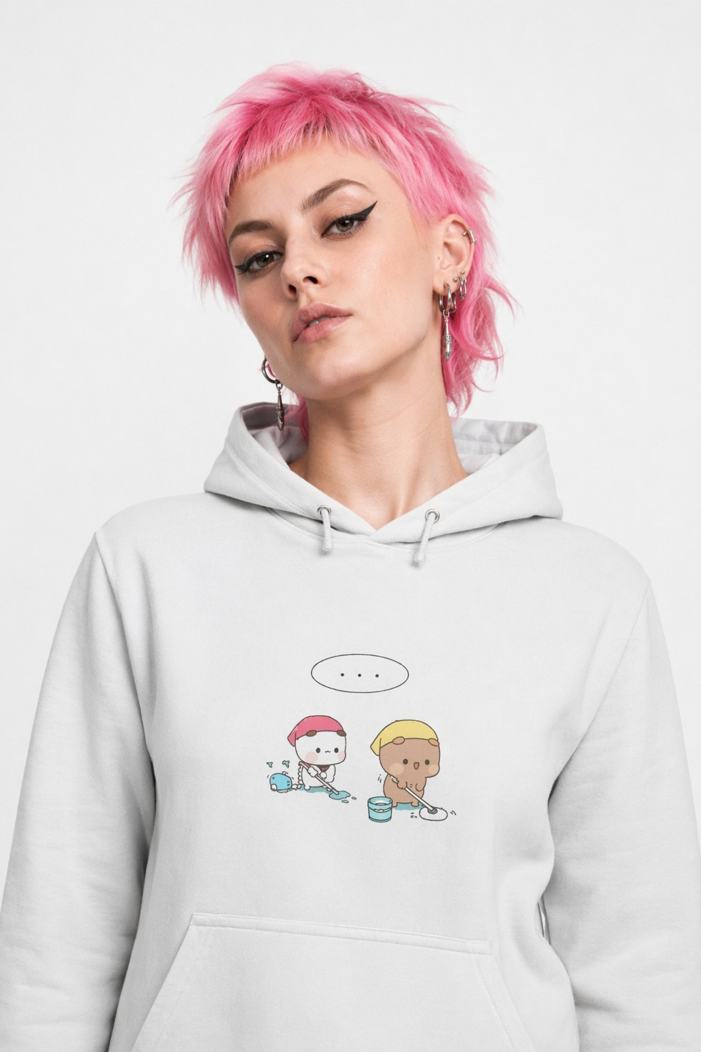 Dudu Bubu Cleaning Hoodie for Fun and Cozy Everyday Wear White