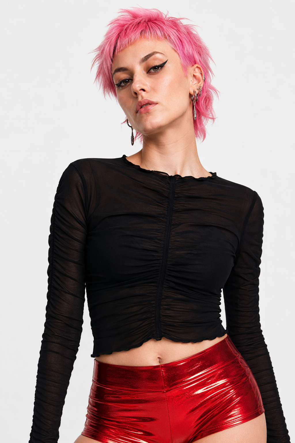 Vegan PU Leather Dance Shorts with a Sheen Red