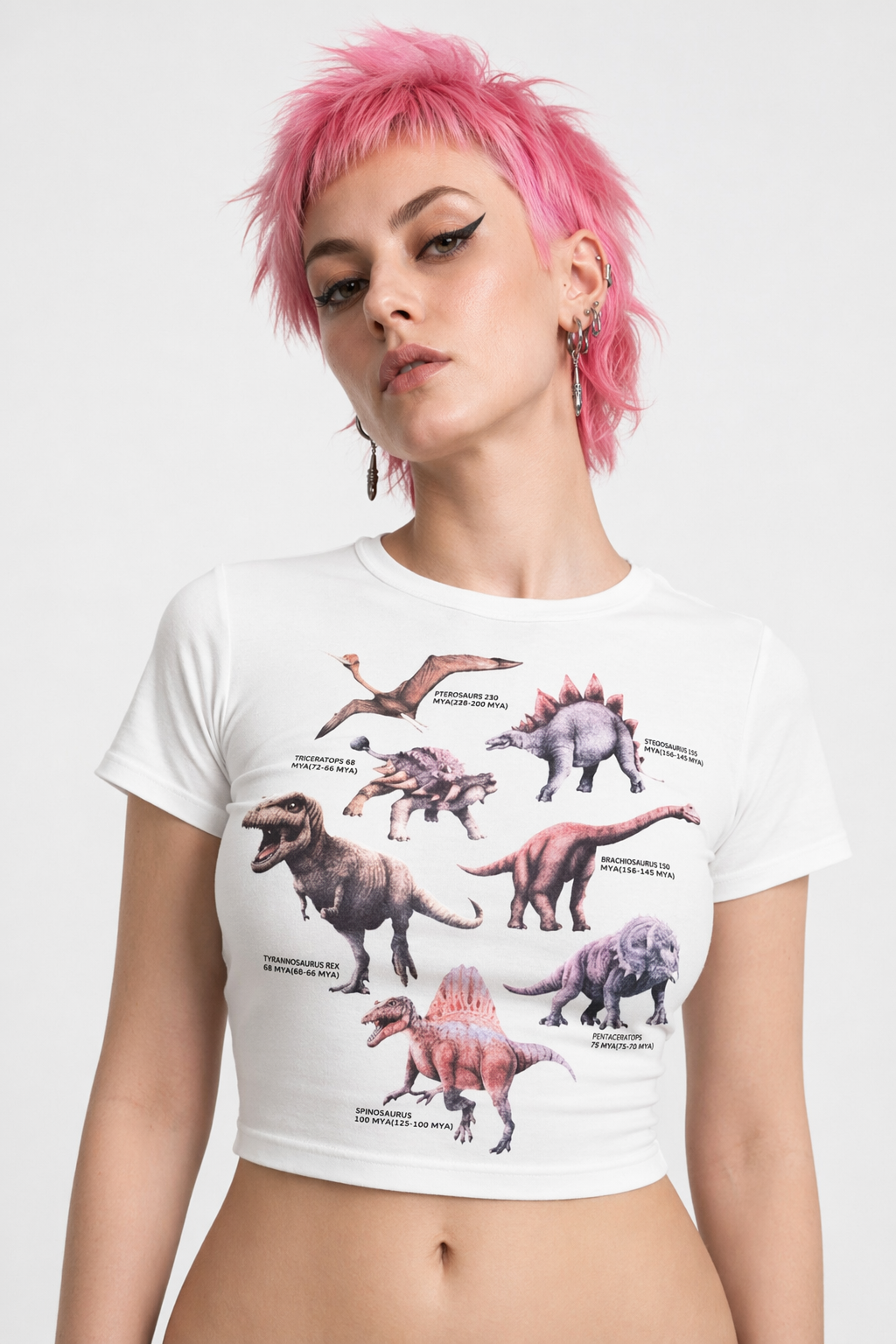 Cute Dino Diagram Infographic Crop Top for Kids Org Instock L