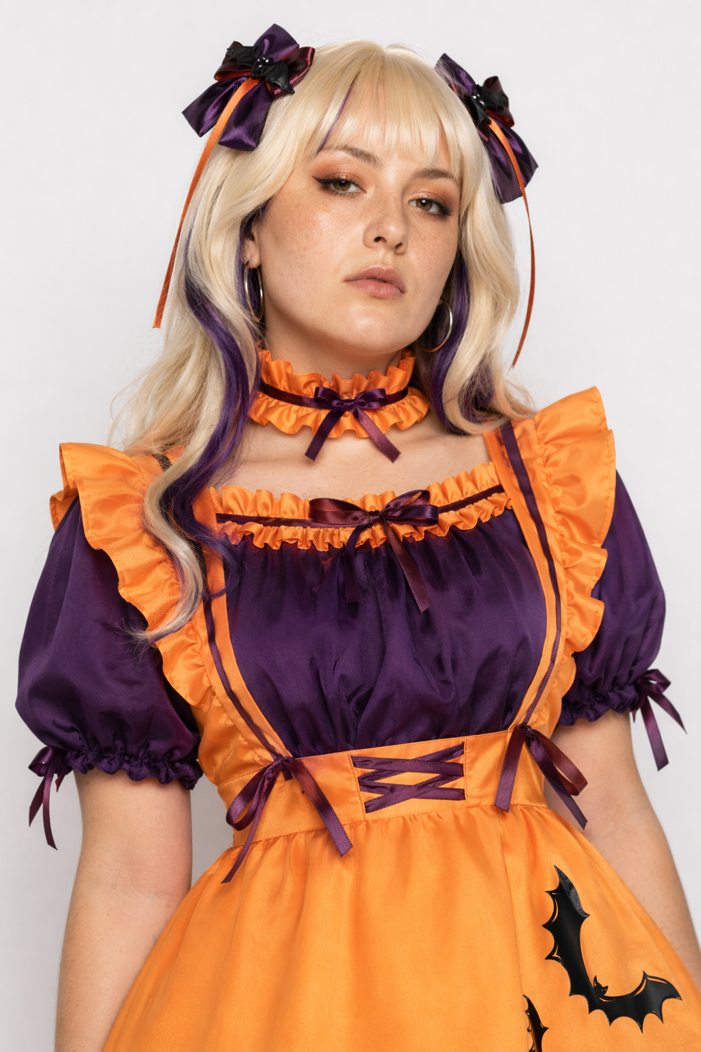 Black and Eggplant Purple Halloween Inspired Maid Lolita Dress 47cm Width L