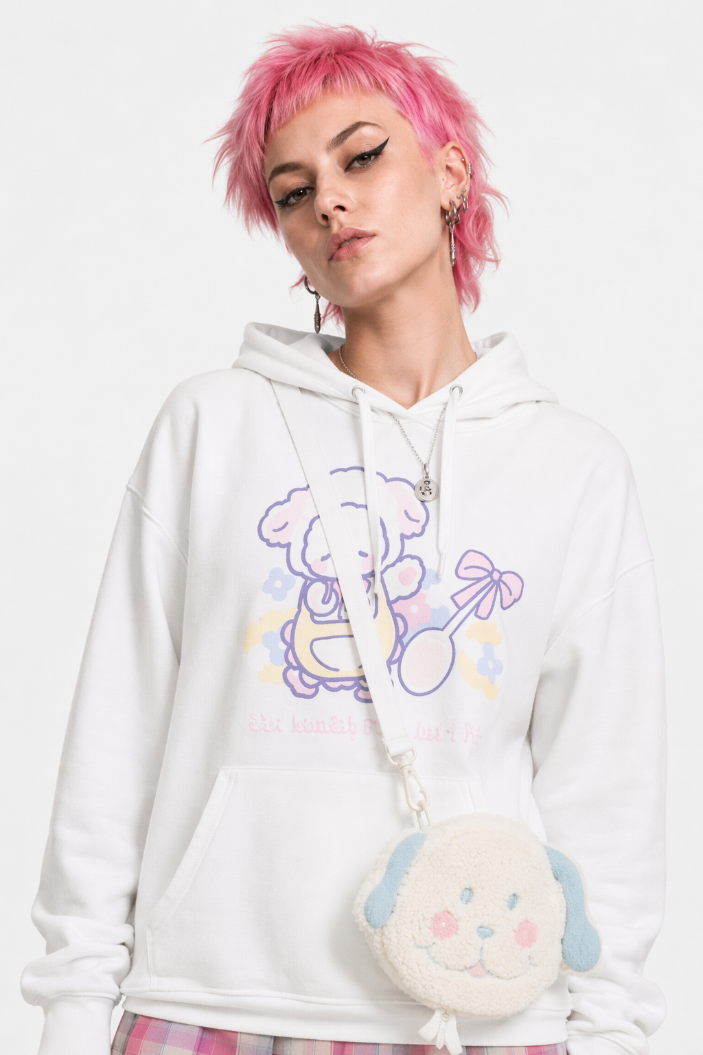 Kawaii Baby Lamb Dessert Hoodie with Sweet Details in Pastel Colors White