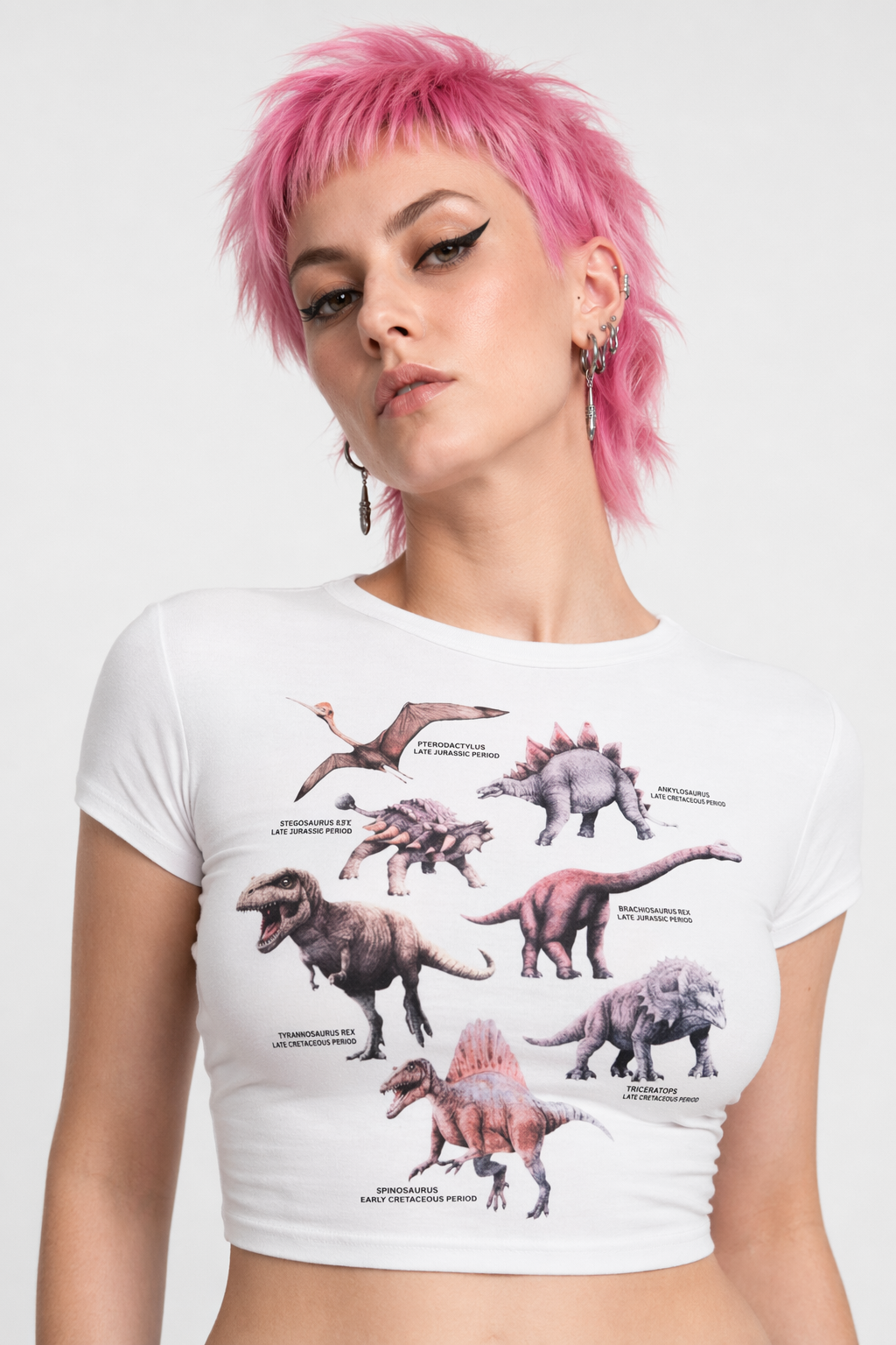 Cute Dino Diagram Infographic Crop Top for Kids Org Instock M