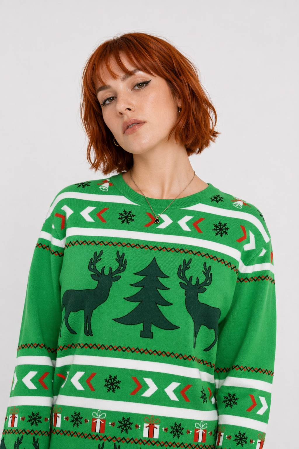 Cozy Christmas Crewneck Sweaters for Holiday Cheer Green Pattern