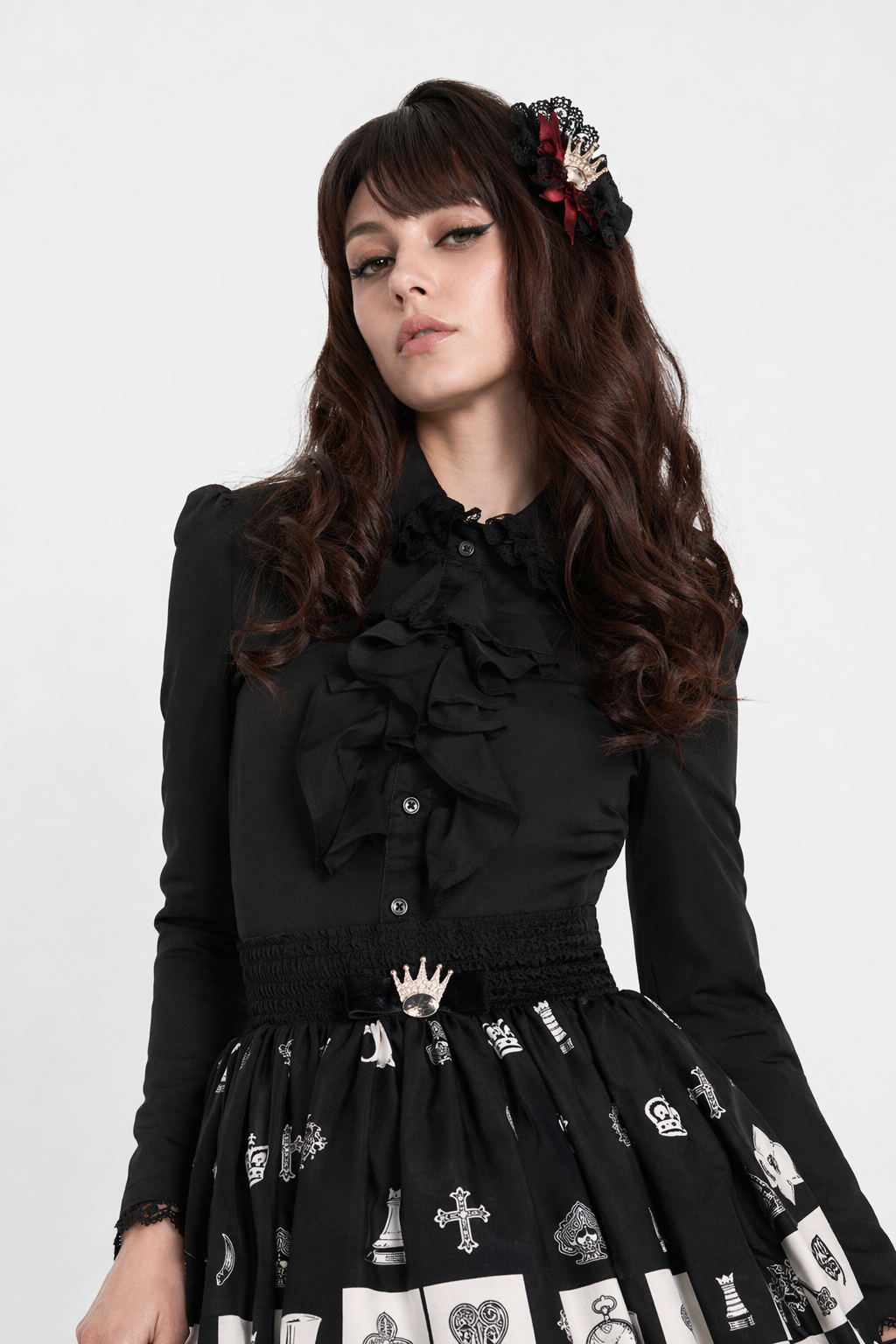 Monochrome Checkerboard Lolita Skirt Inspired by Blackjack and Chess XXL