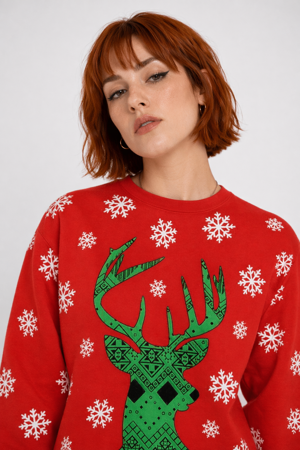Cozy Christmas Crewneck Sweaters for Holiday Cheer Red Reindeer