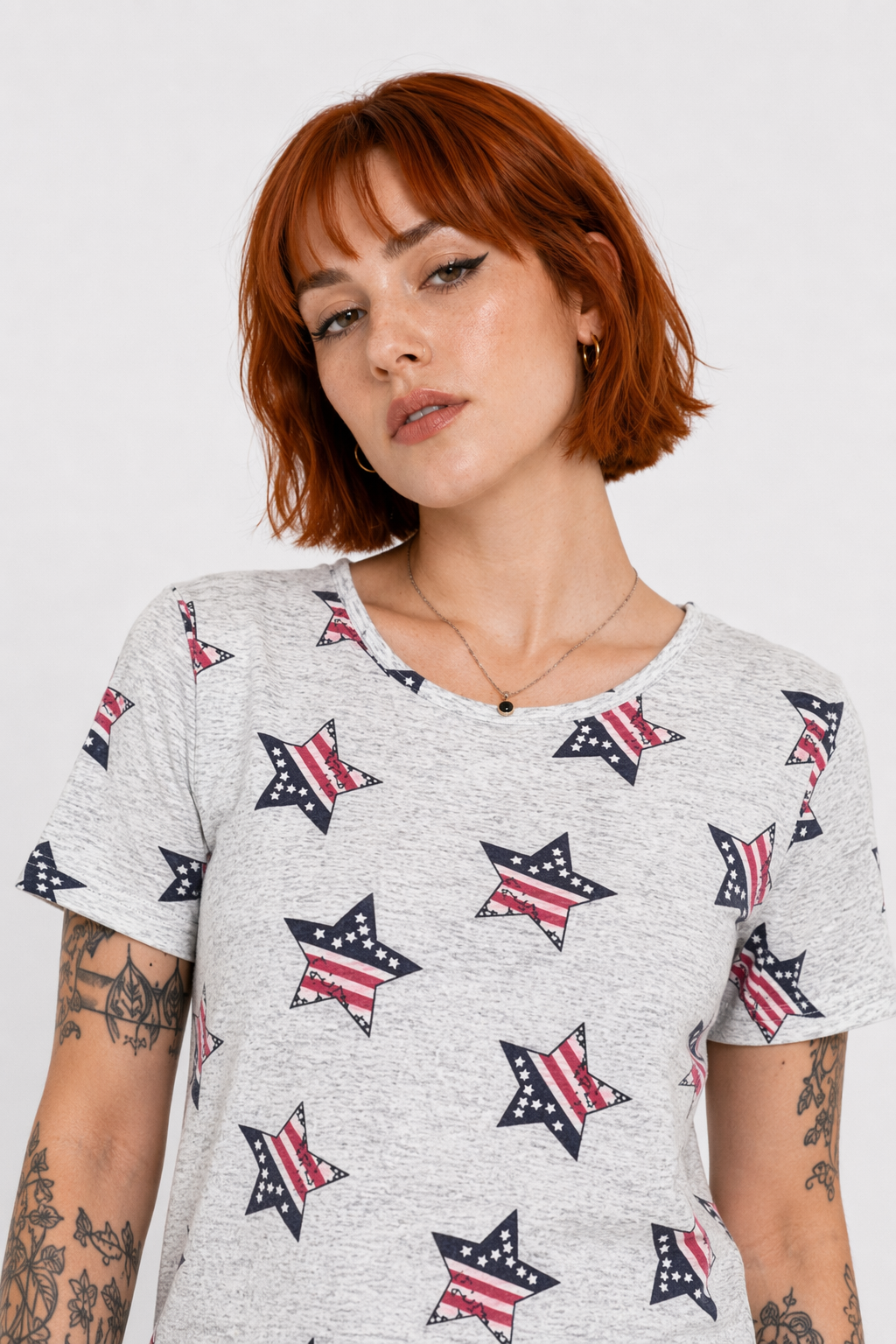 Kawaii Fashion Short Sleeve T-Shirt in Heathered Grey or White Stars