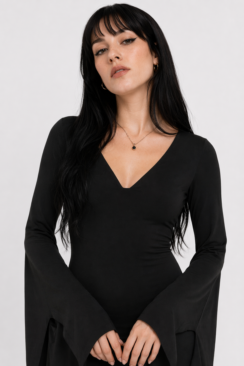 Black Gothic Forest Witch Dress with Flowy Wing Style Sleeves XXXL