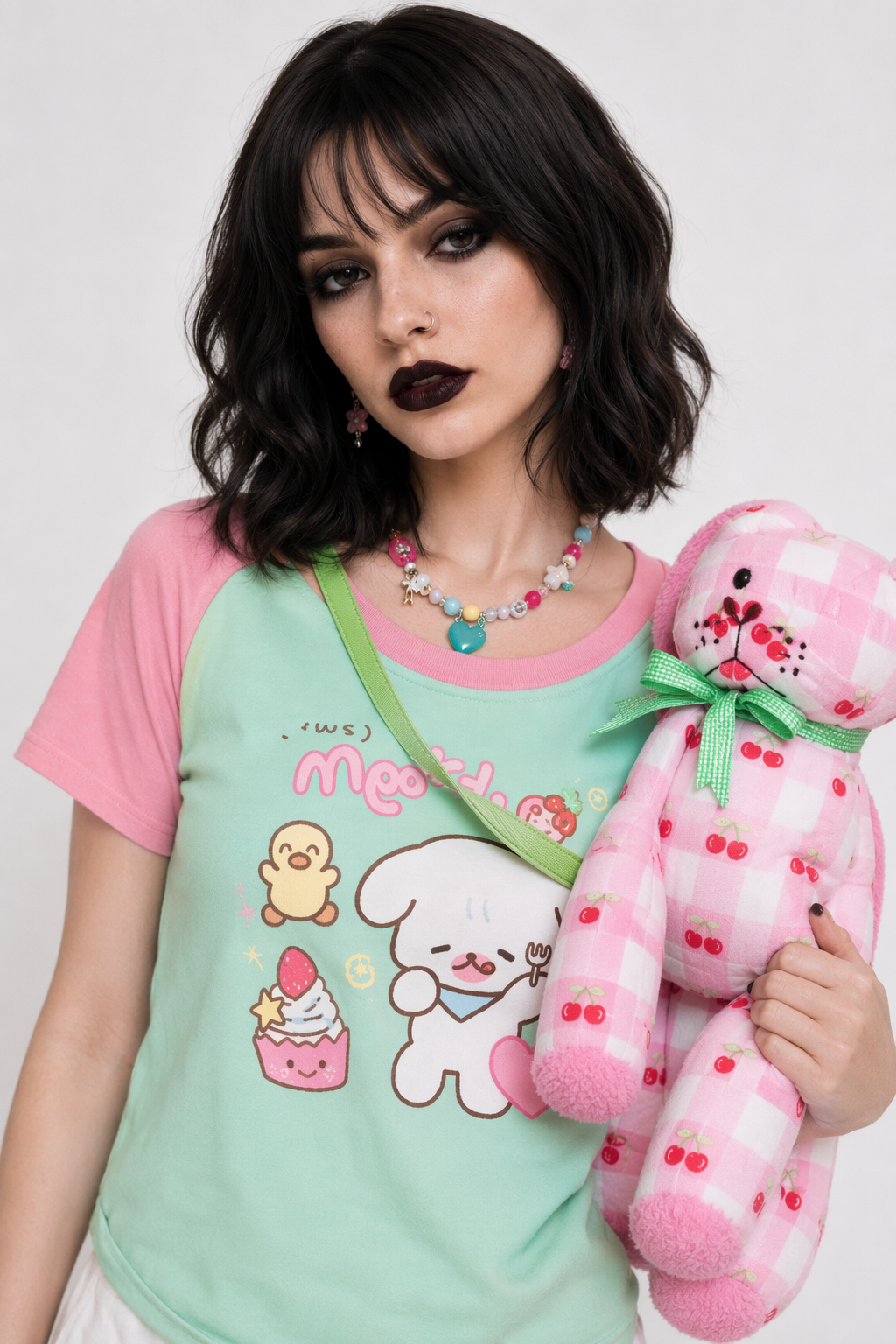 Hungry Lil Pup Tee for Kawaii Fashion Enthusiasts Green