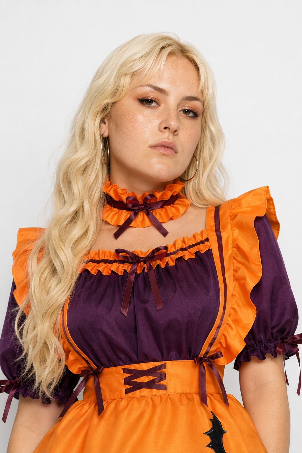 Black and Eggplant Purple Halloween Inspired Maid Lolita Dress 47cm Width S