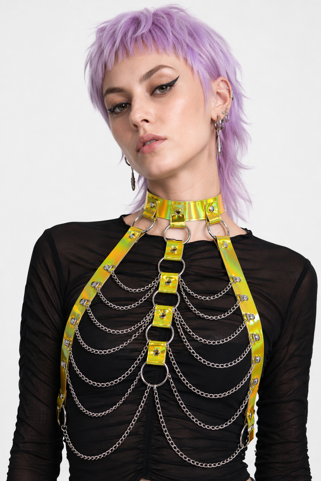 Holographic Chain Harness for Kawaii Vixens In Stock Gold Harness