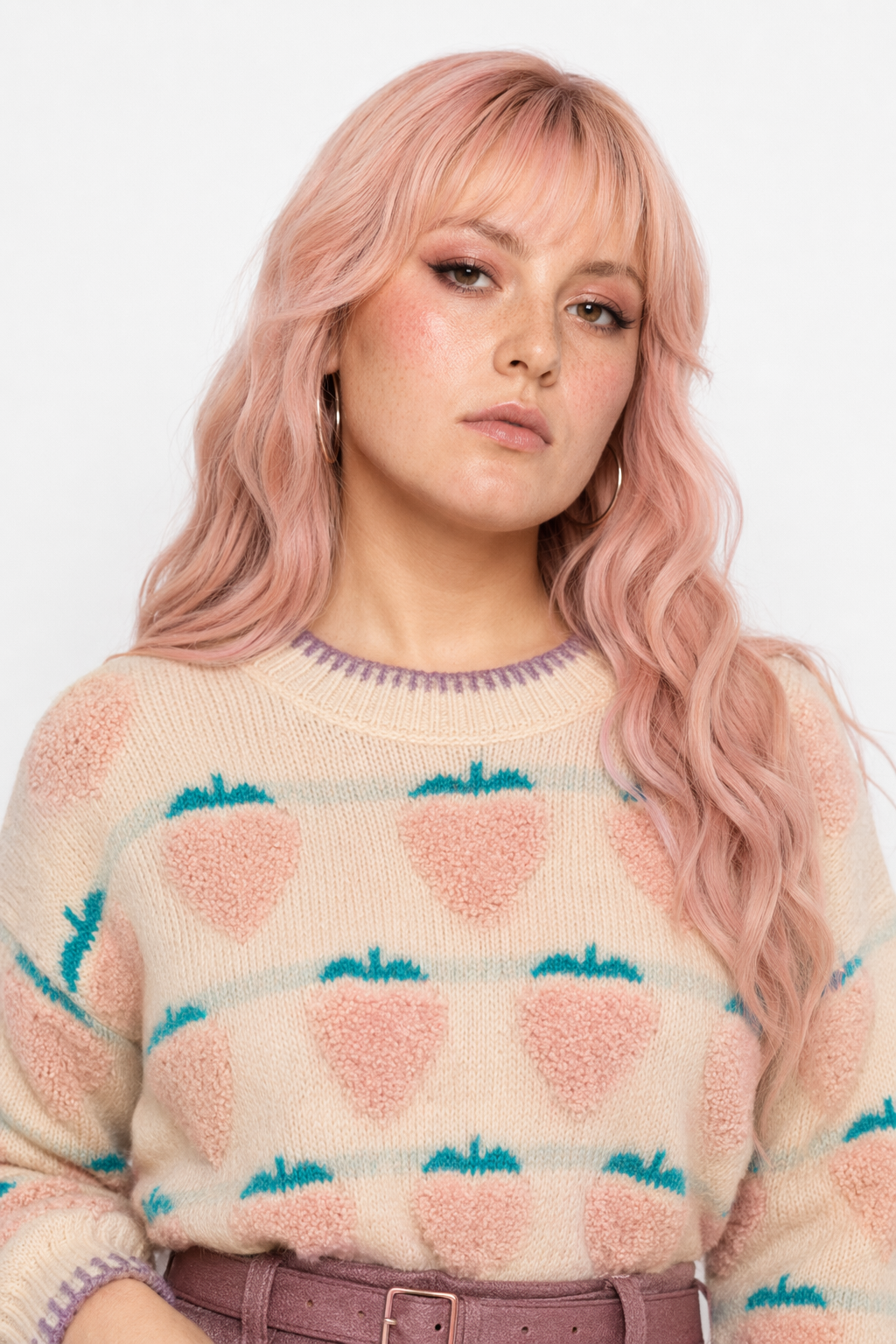Fuzzy Peach and Strawberry Long Sleeve Sweatshirt for Kawaii Style Peach