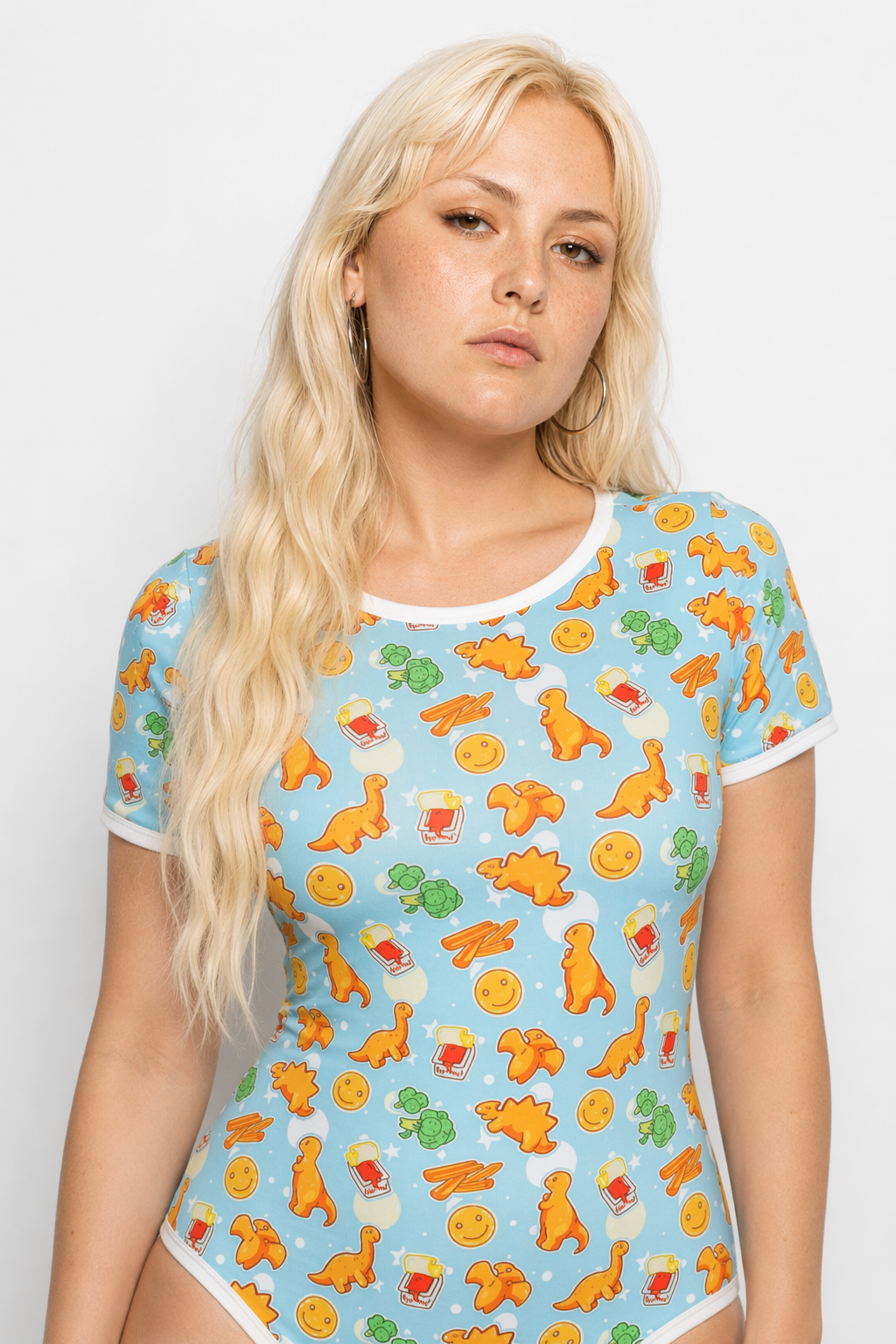 Adorable Blue Dinosaur Chicken Nugget Adult Onesie for Kawaii Vibes S