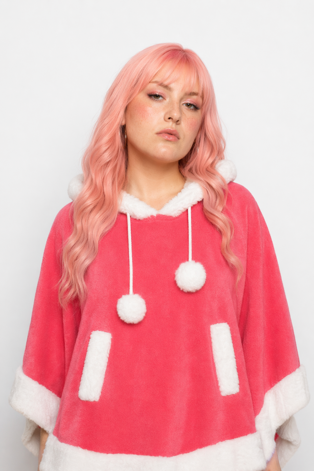 Cozy Kawaii Poncho in Assorted Colors for Daily Snuggles Watermelon red