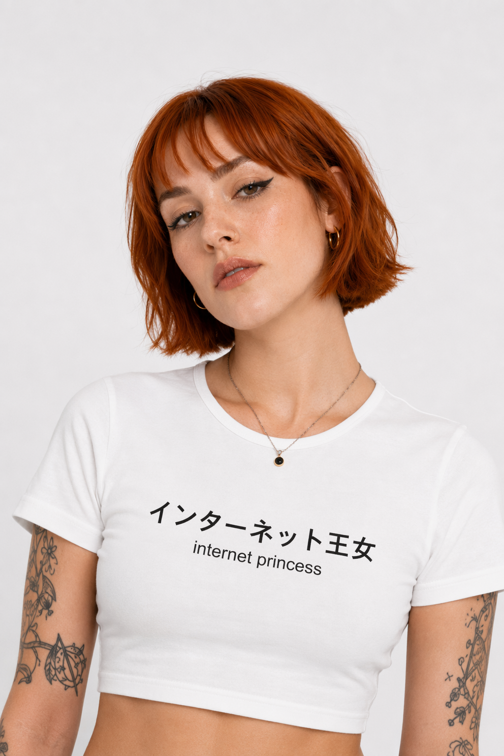 Cropped Kawaii Belly Shirt in Black or White for Internet Princesses White
