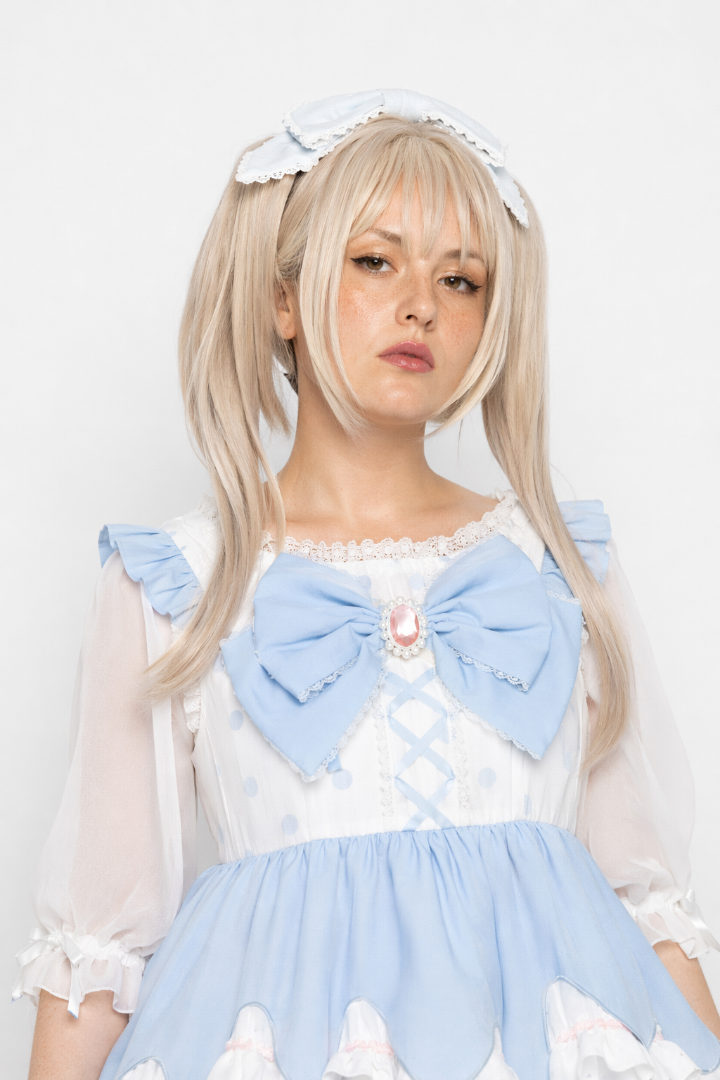 Sweet Pastel Blue Polkadot Lolita Dress with Luxurious Details XL