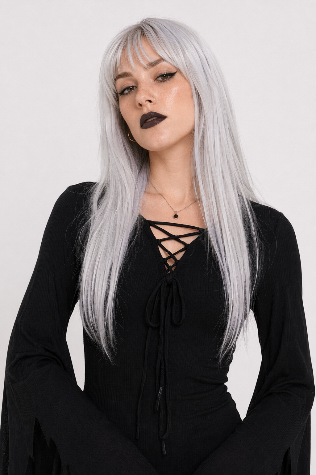 Black Gothic Forest Witch Dress with Flowy Wing Style Sleeves S