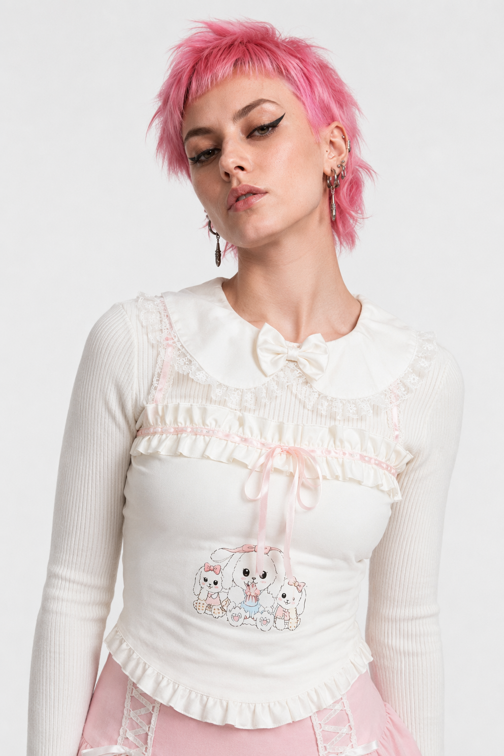 Bunny Tea Party Halter Top for Kawaii and Fairycore Lovers M