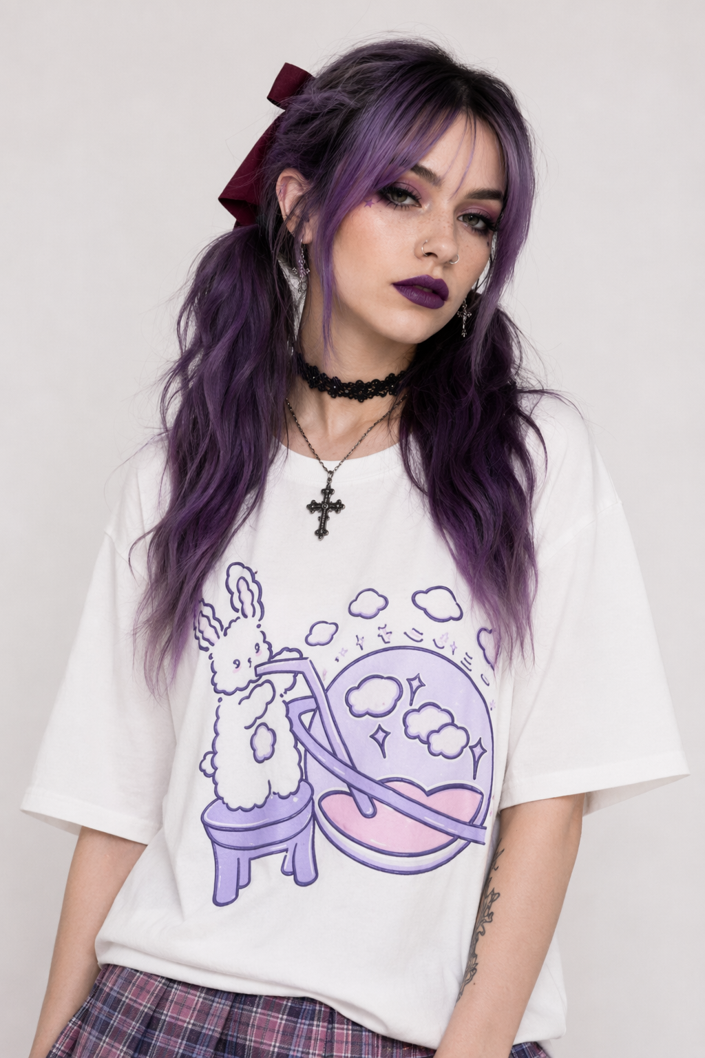 Pastel Goth Galaxy-Inspired Tee 100% Cotton 25 Inch 64 Cm White