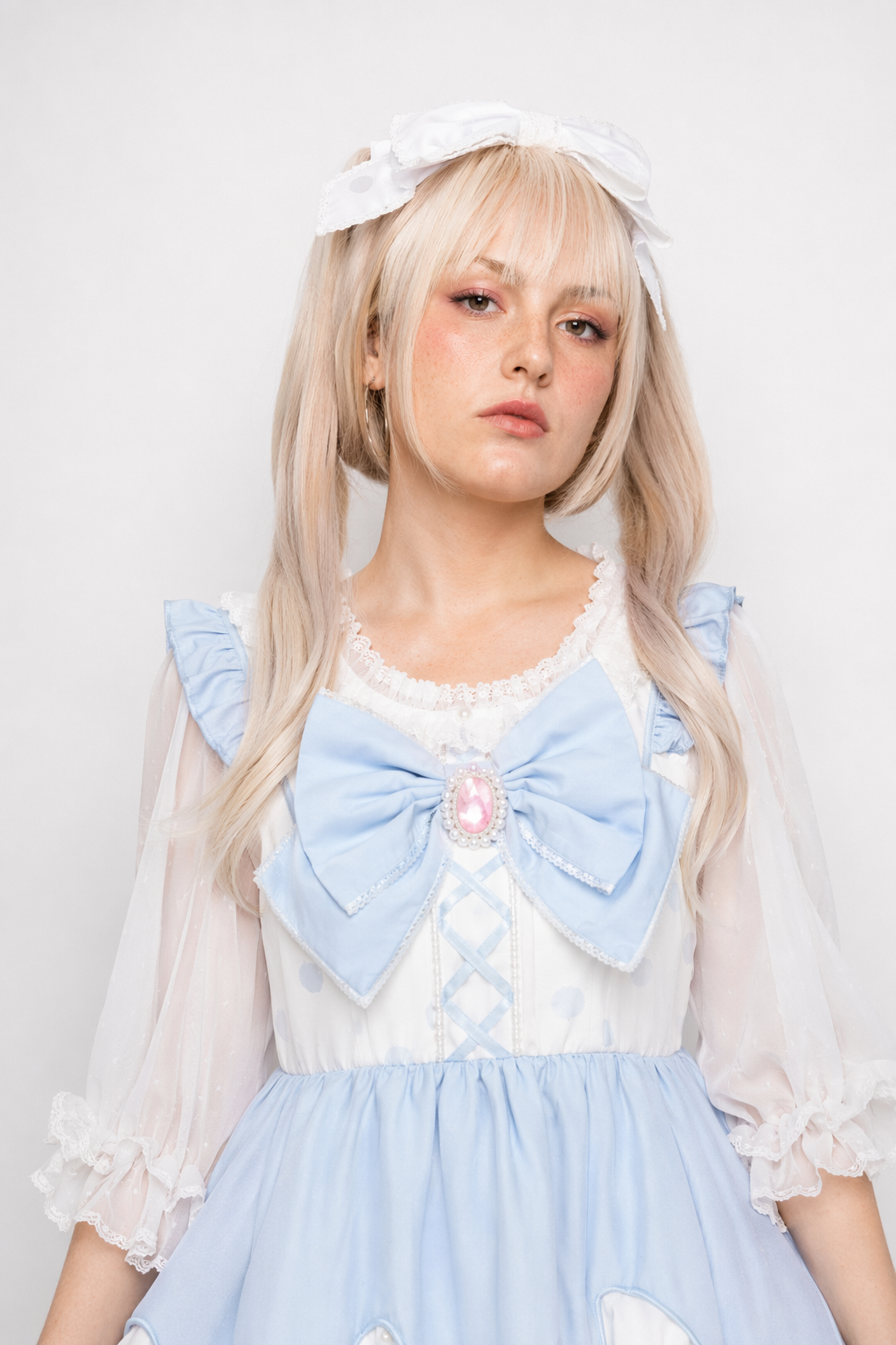 Sweet Pastel Blue Polkadot Lolita Dress with Luxurious Details S