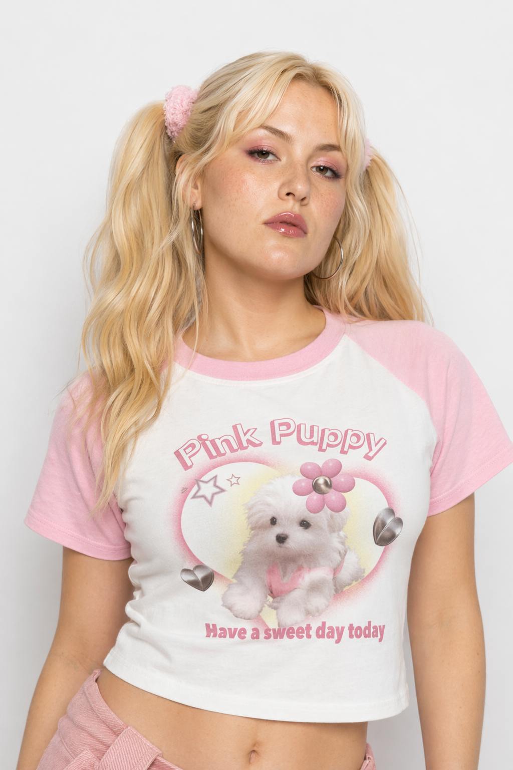 Pink Puppy Crop Top for Y2K Fashion Lovers XL