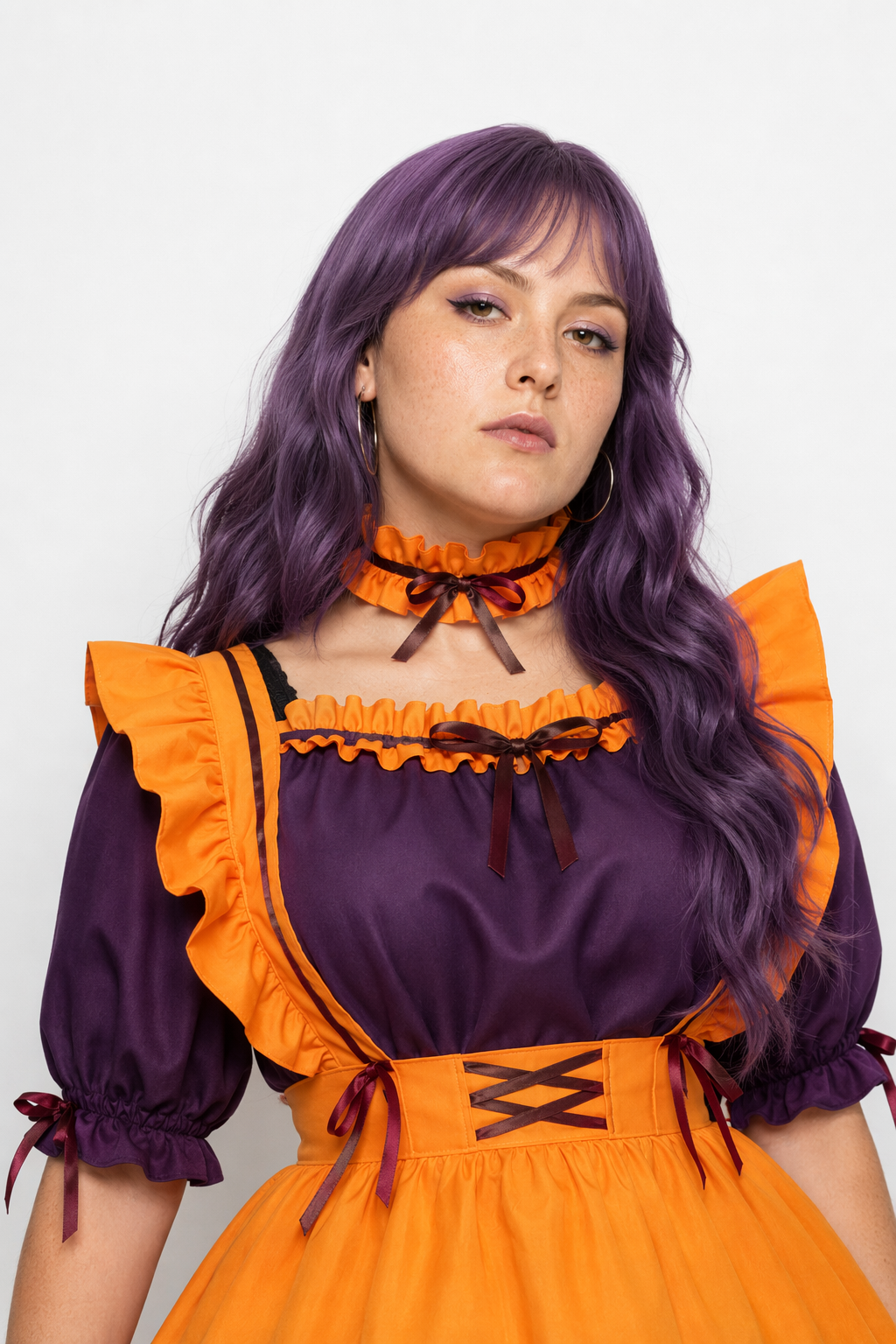 Black and Eggplant Purple Halloween Inspired Maid Lolita Dress 47cm Width 4XL