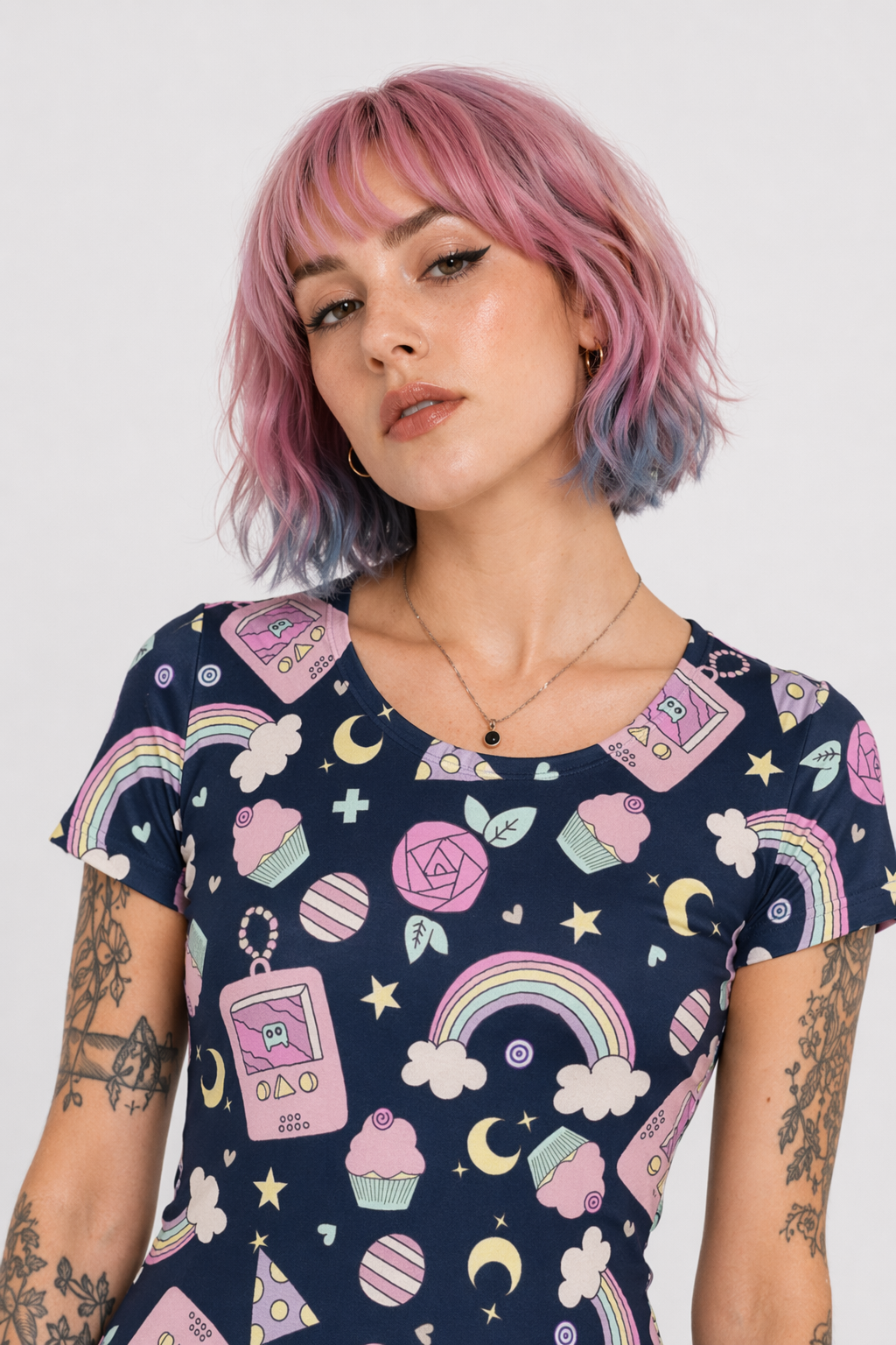 Trendy Gameboy T-Shirt with Cakes & Candy Print in Stock Black Gameboy