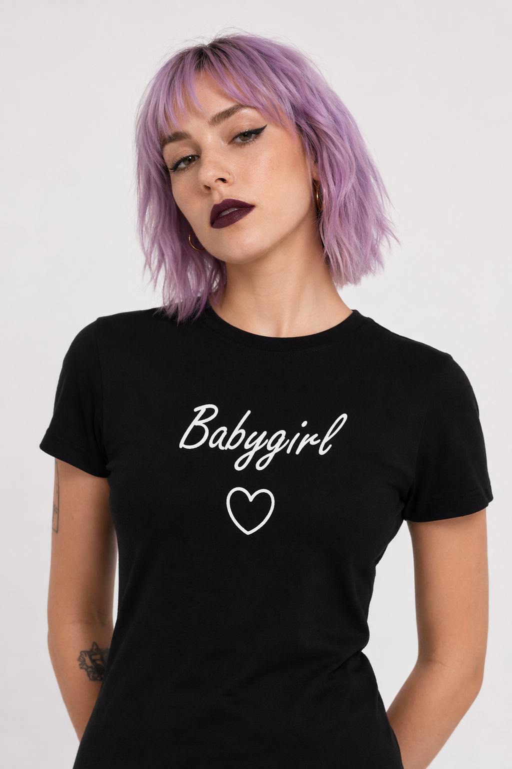 Black and White Baby Girl Tee with Heart Graphic Black