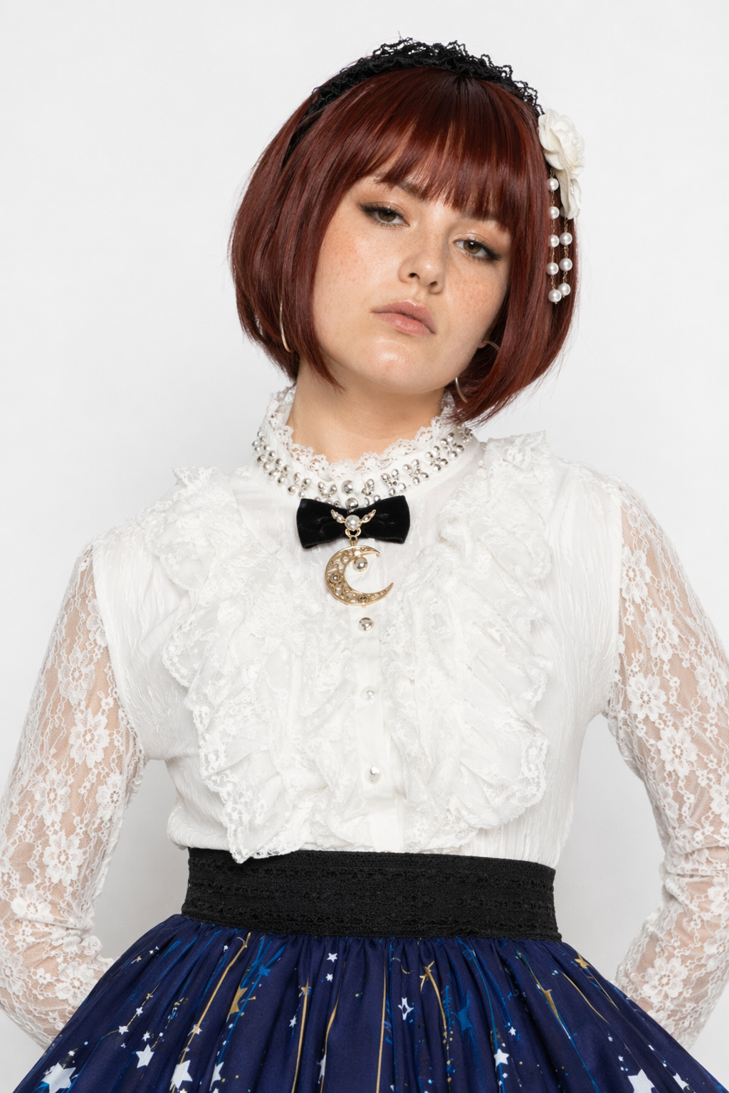Gothic Lolita Steampunk Skirt with Ruffles and Constellation Print S