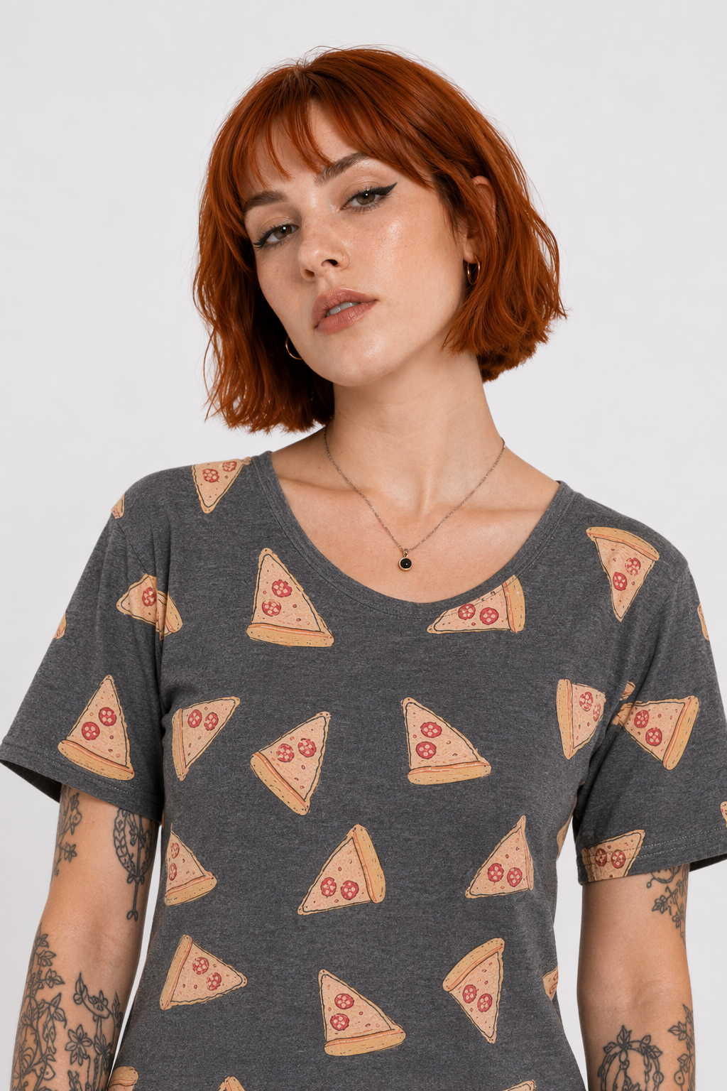 Kawaii Fashion Short Sleeve T-Shirt in Heathered Grey or White Pizza