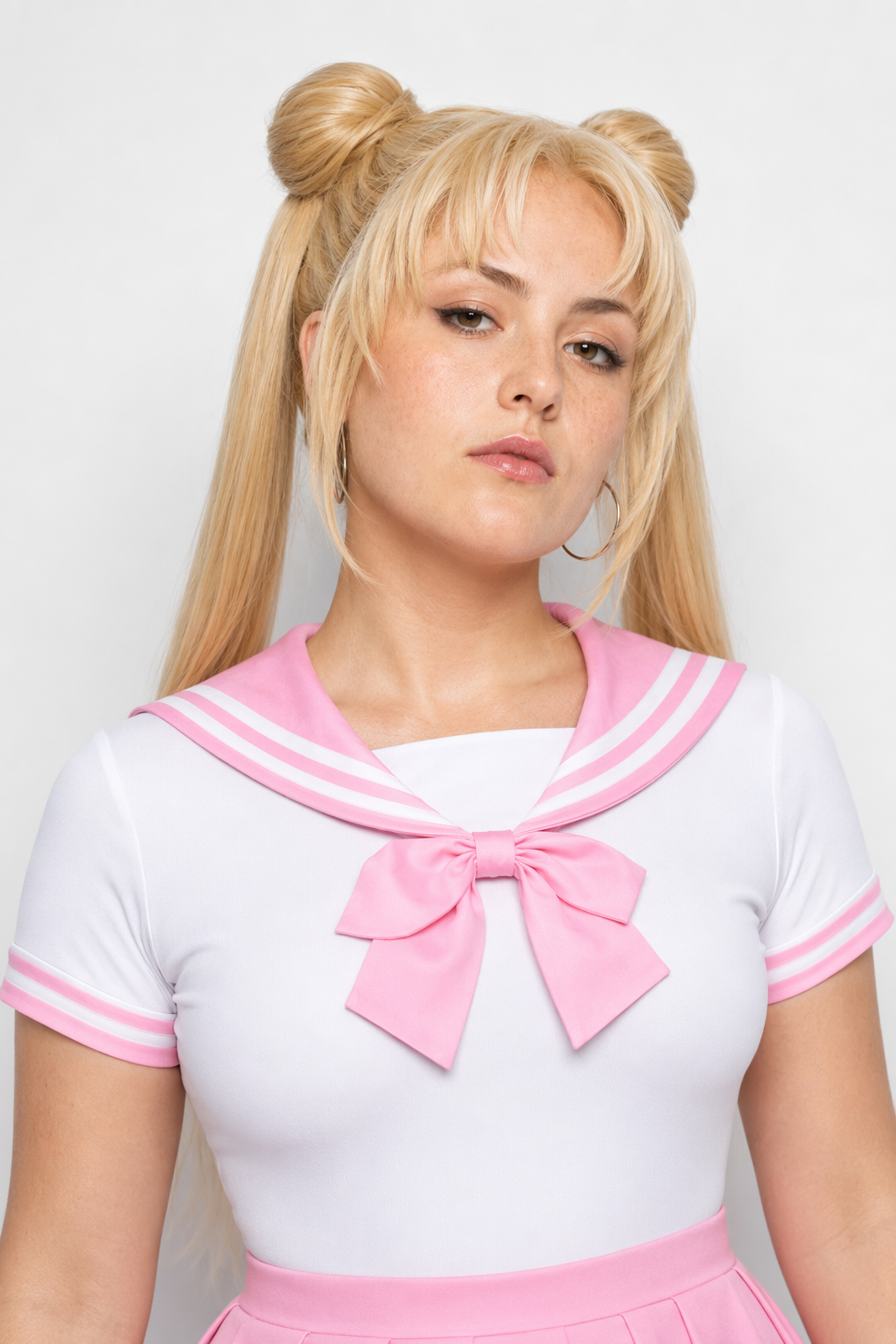 Sailor Scout Snap Crotch Onesie with Pleated School Girl Skirt Pink