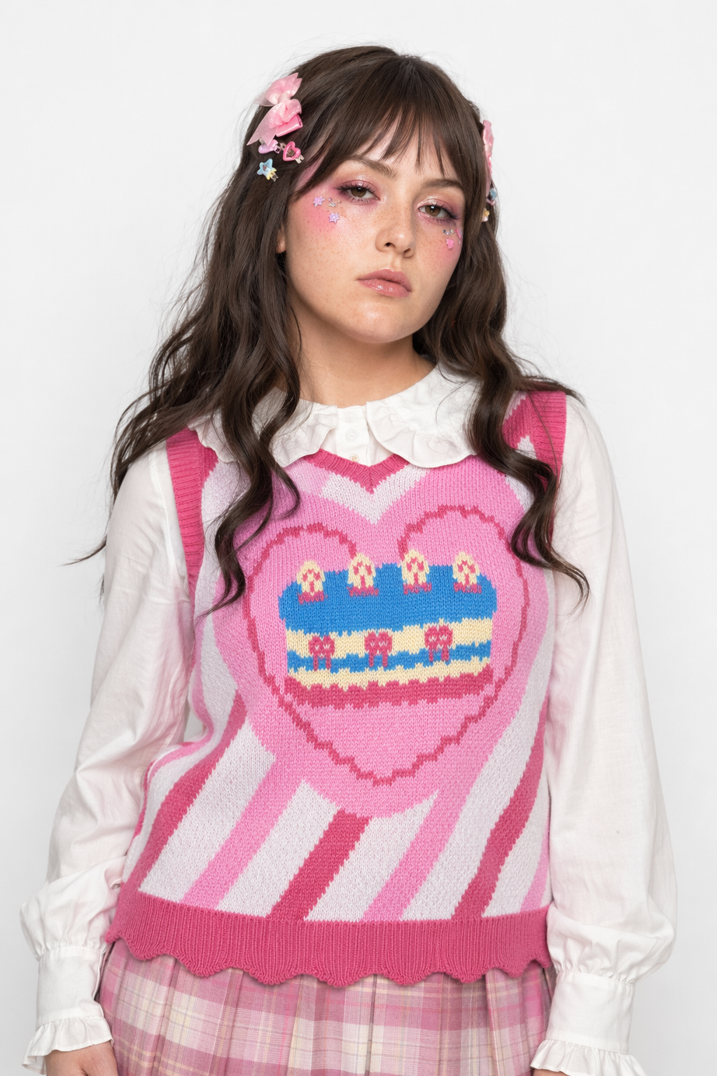 Pastel Party-Kei Birthday Cake Knit Vest for Sweet Celebrations Pink