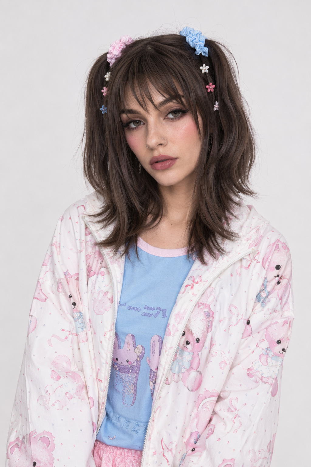 Baby Bear Windbreaker Jacket in Pastel Colors for Kawaii Lovers Pink
