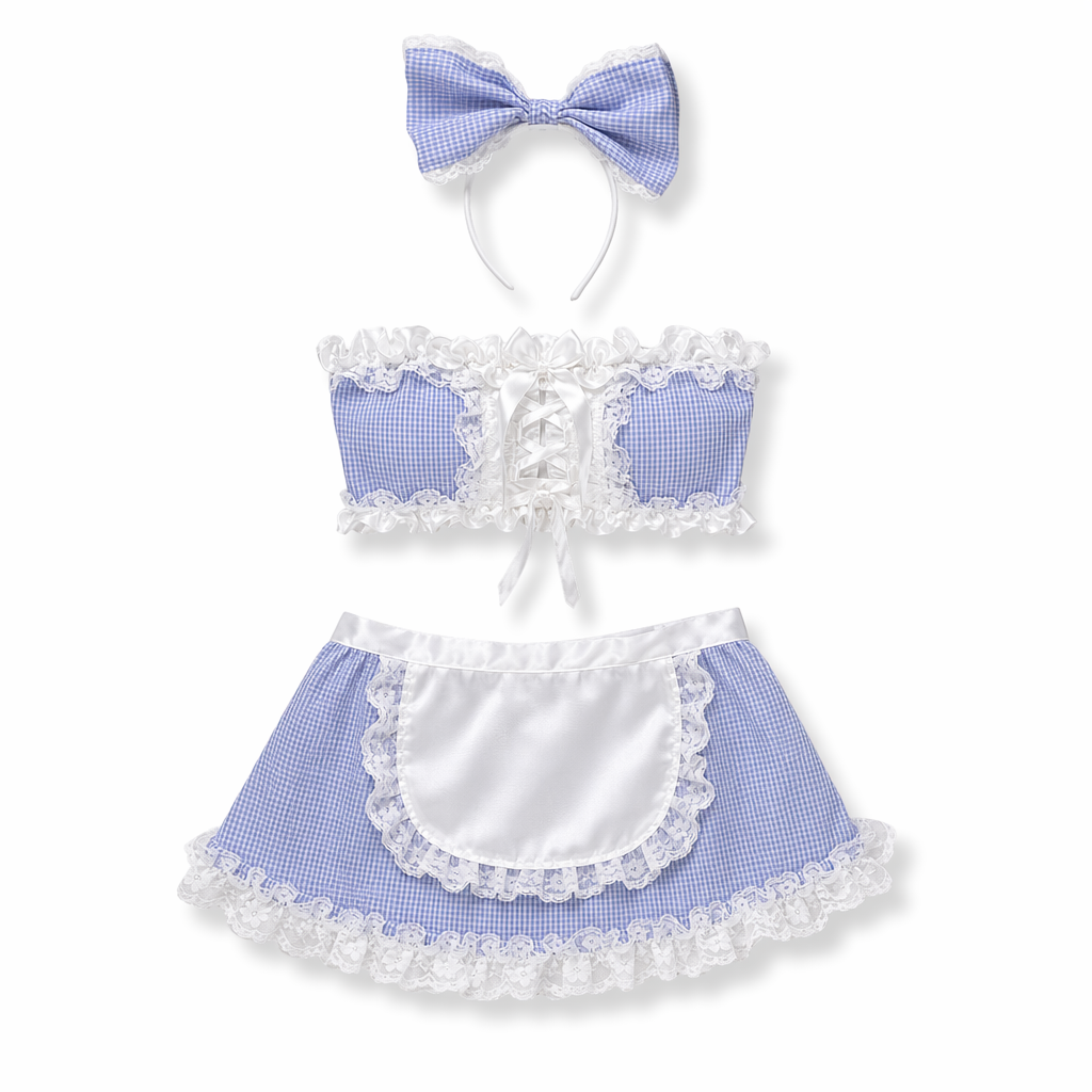 Seductive French Satin Maid Costume with Lace and Corset Details Default