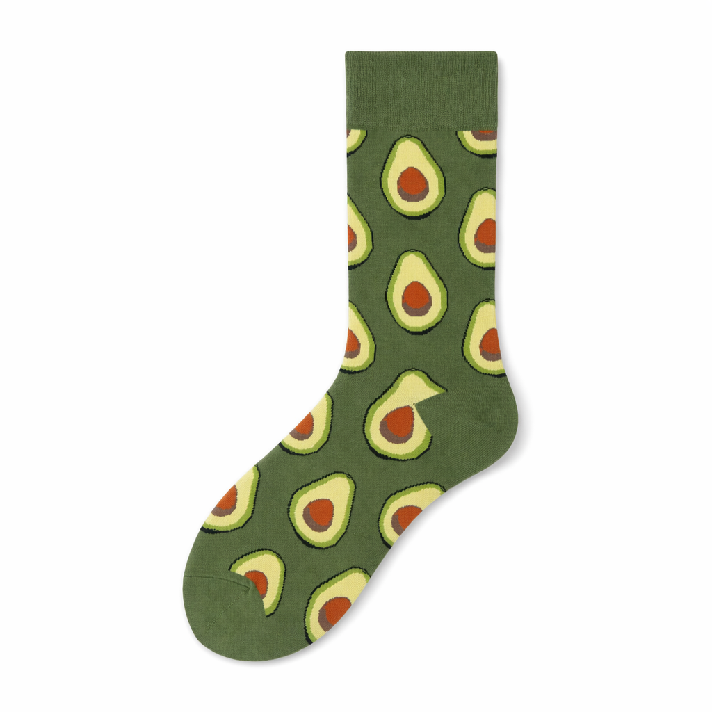 Cute Avocado Socks with Kawaii Face and Striped Design Avocado Collage